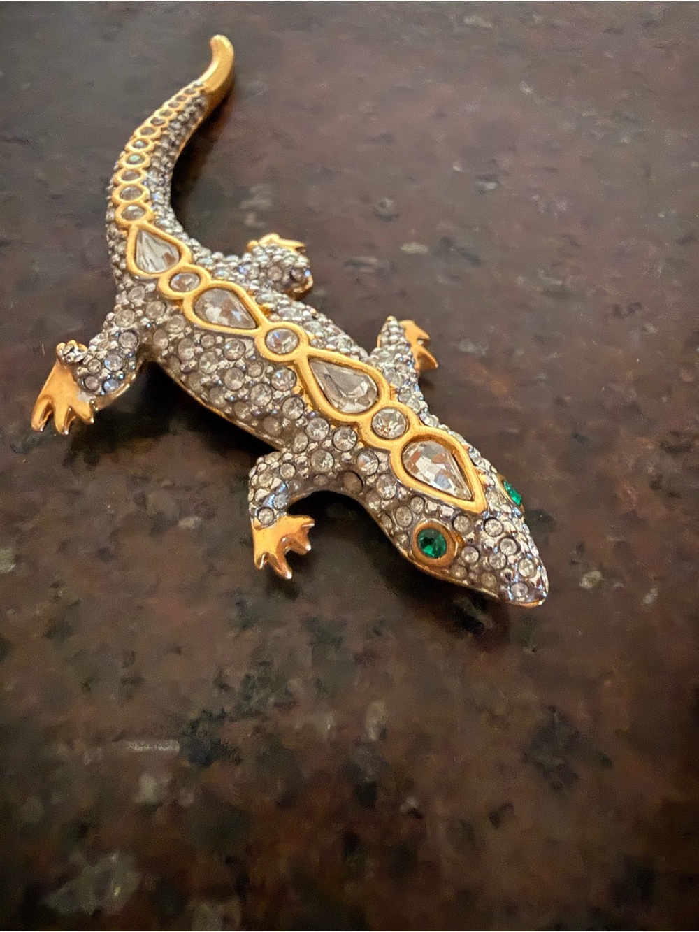 Swarovski Crystal Lizard Brooch with Gold Accents